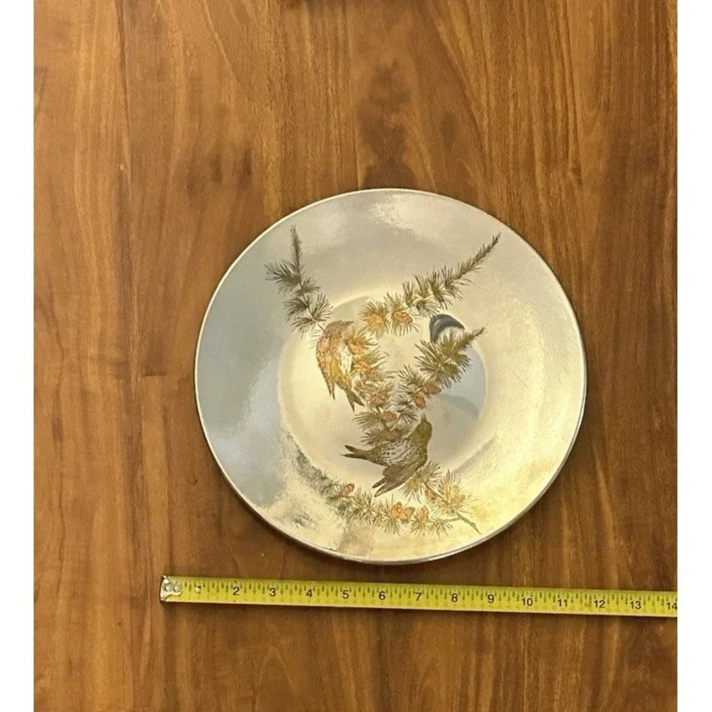 Reed & Barton Audubon Ltd Ed‎ Damascene Pine Siskin & Red Shouldered Hawk Plate